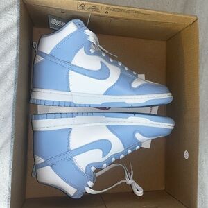 Light blue brand new never worn high top Nike dunks women’s